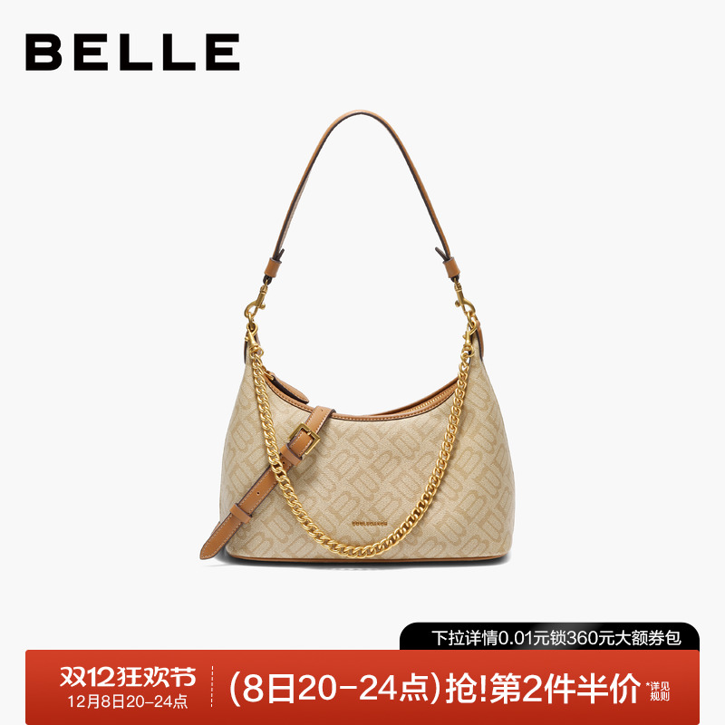 百丽2025新款复古老花通勤腋下包