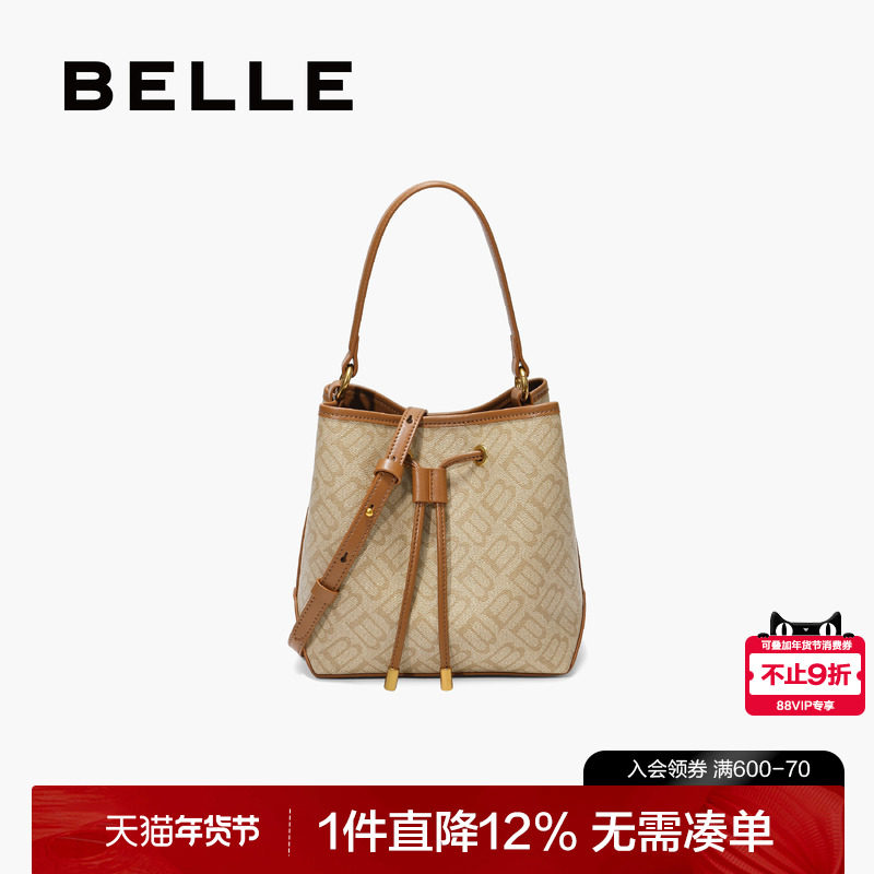 百丽包包女2025新复古海鸥老花单肩斜挎手提菜篮子水桶包X2052DX5,箱包皮具/热销女包/男包,水桶包,淘宝优惠券,粉丝福利购,淘宝优惠卷