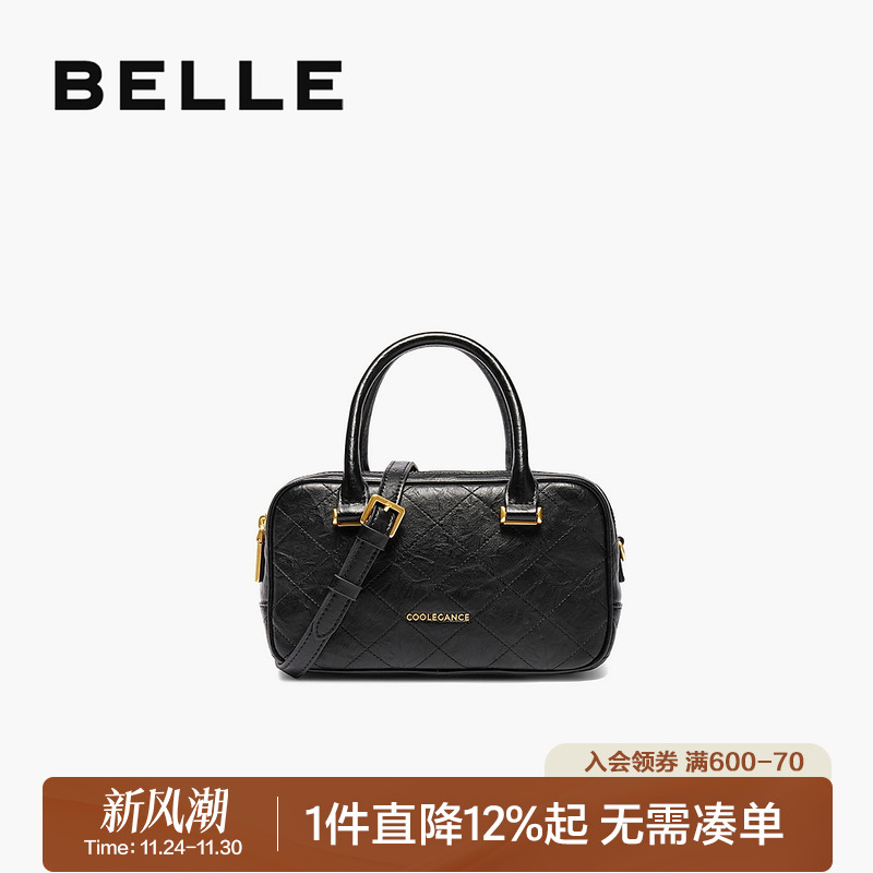 百丽包包女新小香风女友礼物保龄球包斜挎包手提波士顿包X7142DX4