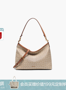 百丽女包新款海鸥老花腋下hobo包大容量真皮斜挎托特包百搭X7199A