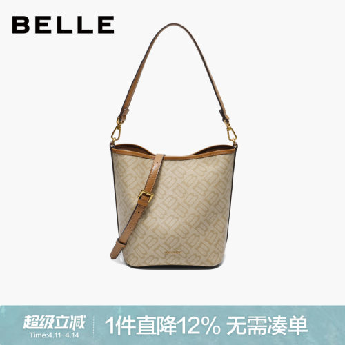 百丽包女新款海鸥老花水桶包