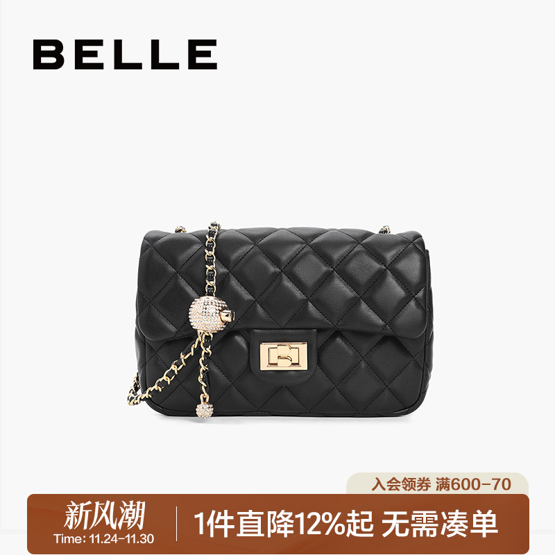 百丽包包女时尚百搭通勤黑色小香风链条包单肩包斜挎包X5083CX1