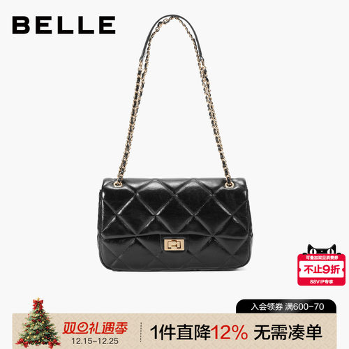 百丽25新款小香风菱格链条绗缝包