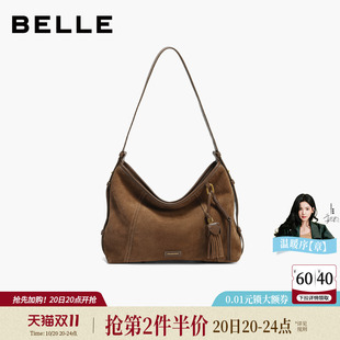 百丽女包流浪摩卡中号2026新款反绒麂皮hobo大容量托特包Z9411AX6