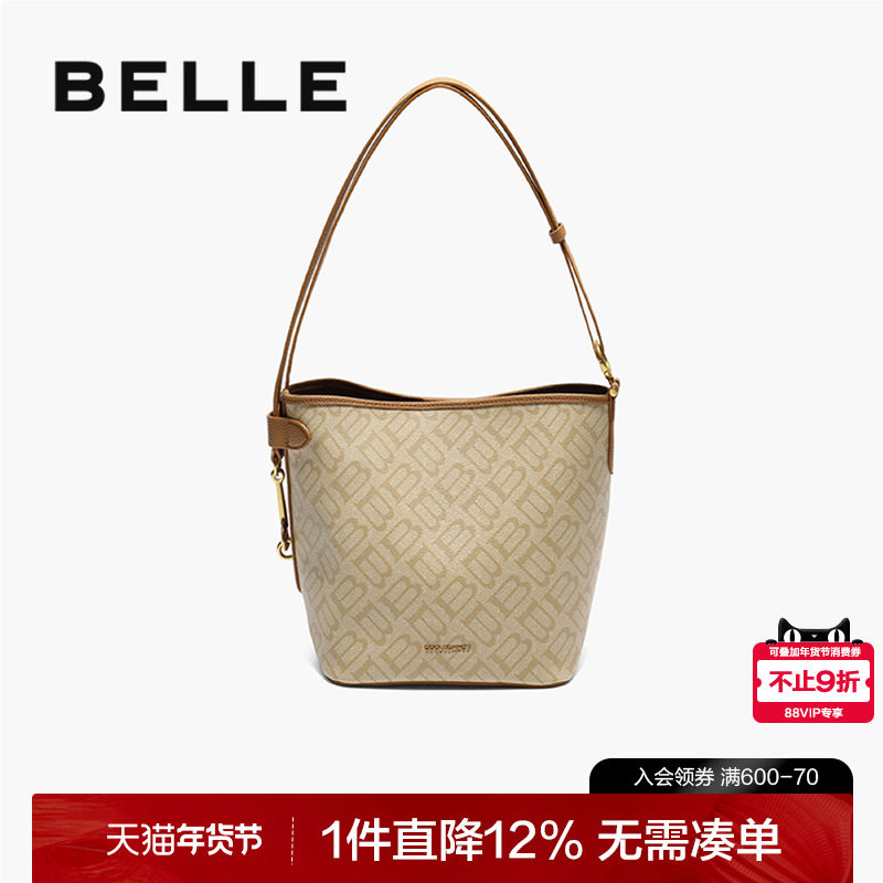 百丽包包女2025秋新复古海鸥老花通勤休闲单肩斜挎水桶包X2022CX5,箱包皮具/热销女包/男包,水桶包,淘宝优惠券,粉丝福利购,淘宝优惠卷