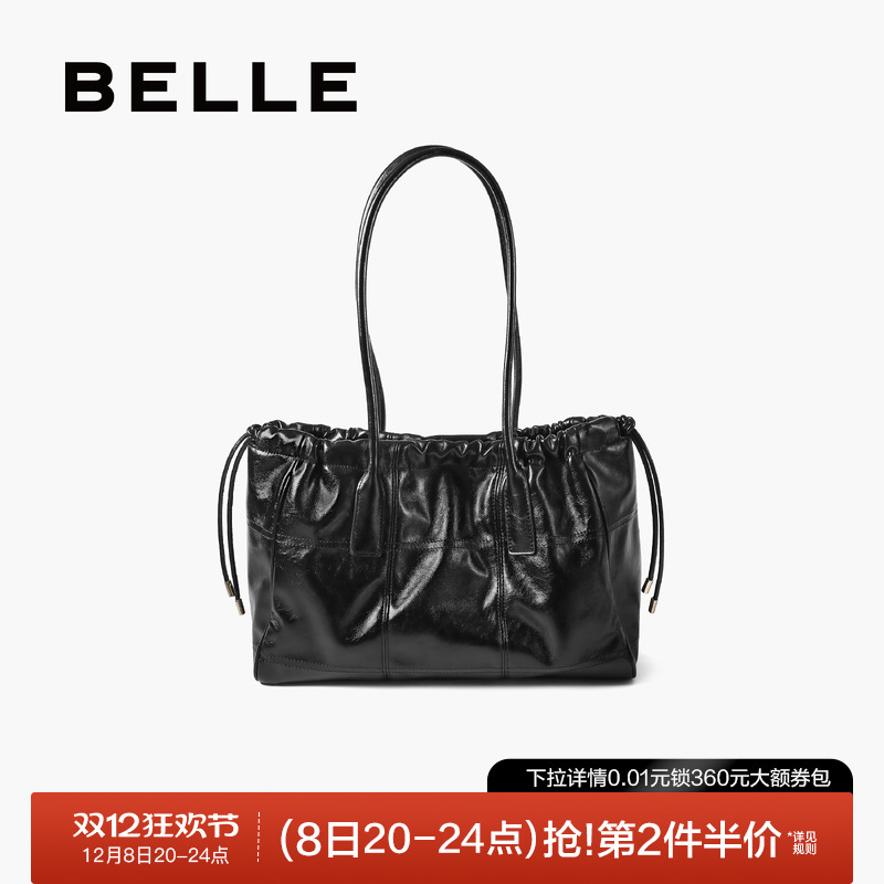 百丽2025油蜡手抓纹大容量托特包