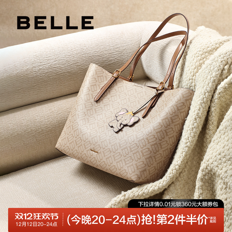 百丽包2025复古老花大容量托特包