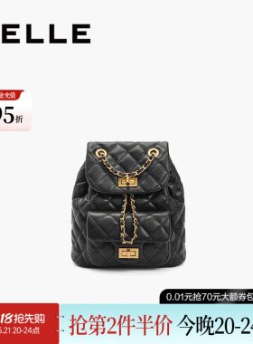 百丽包包女款经典小香风背包通勤黑色质感轻便链条双肩包X7046CX4