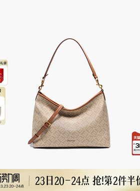 百丽女包新款海鸥老花腋下hobo包大容量真皮斜挎托特包百搭X7199A