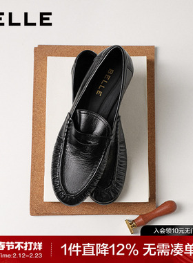 百丽复古褶皱便士乐福鞋女2026春新商场同款真皮通勤单鞋F3S1DAA6