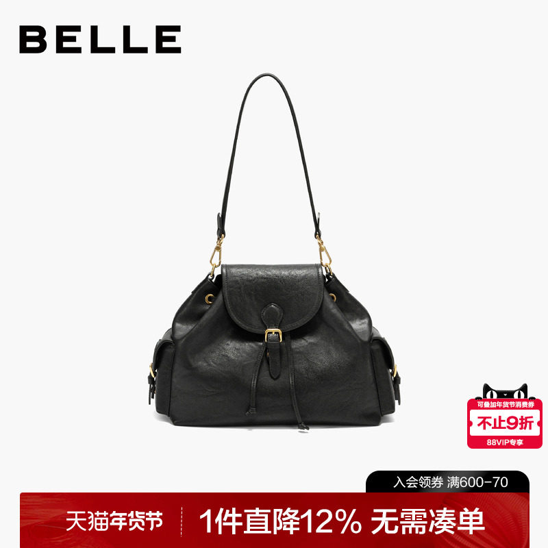 百丽包包女2026新款时尚手抓纹反绒麂皮单肩包翻盖双肩包JY178AX6,箱包皮具/热销女包/男包,腋下包,淘宝优惠券,粉丝福利购,淘宝优惠卷