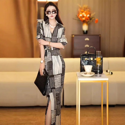 初夏穿搭轻奢2025年新款爆款高级感上流社会气质女神范条纹连衣裙