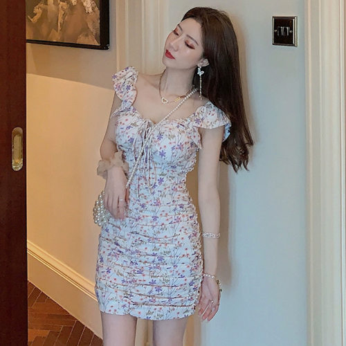18YXA3090欧美2026跨境外贸性感辣妹甜美纯欲田园绑带印花连衣裙