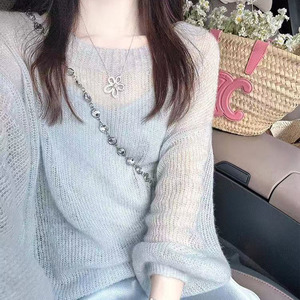 女式圆领微透薄感防晒罩衫春夏新款经典纯色百搭镂空设计套头上衣