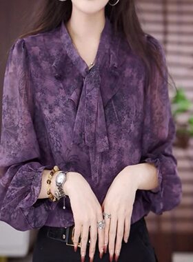 春夏时尚长袖碎花雪纺衬衫洋气2026上衣妈妈新款修身气质防晒0202