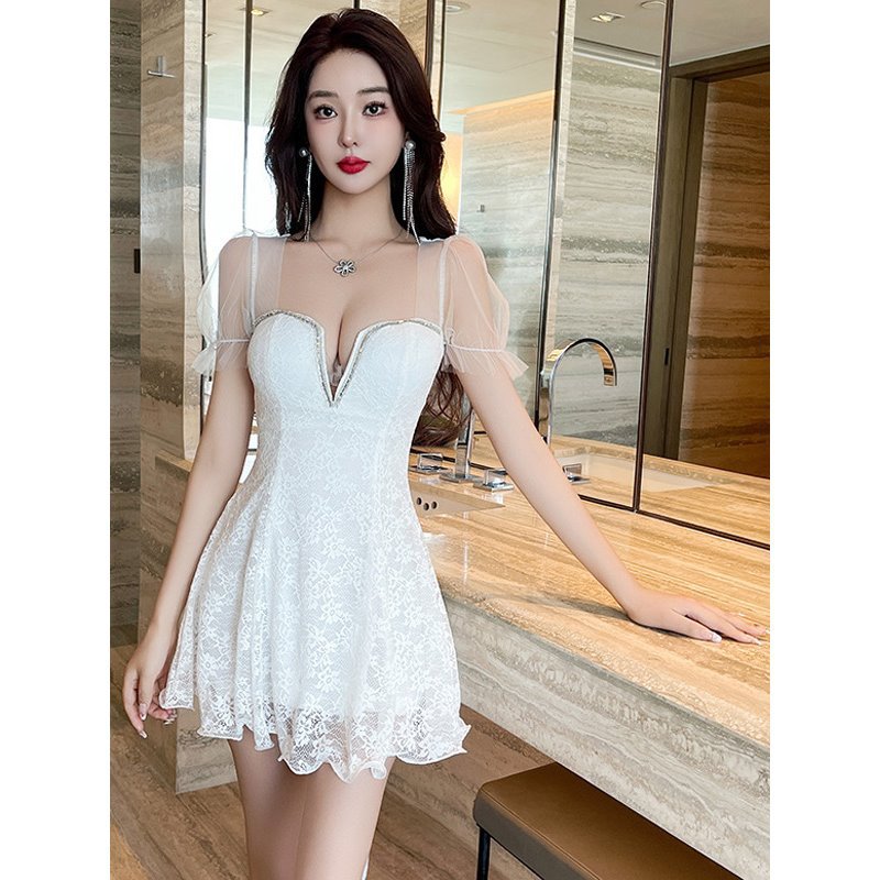 总店女2025工作服性感短裙夜连衣裙spa低胸网纱店足疗字技师新款