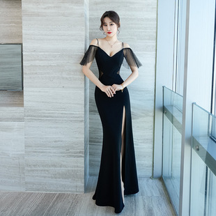 2025新款 晚礼服 夜总店深v低胸拖地连衣裙夜总会夜场性感荷叶袖