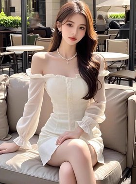 TZ5526性感辣妹风白色一字肩抹胸连衣裙女新款纯欲收腰显瘦包臀裙