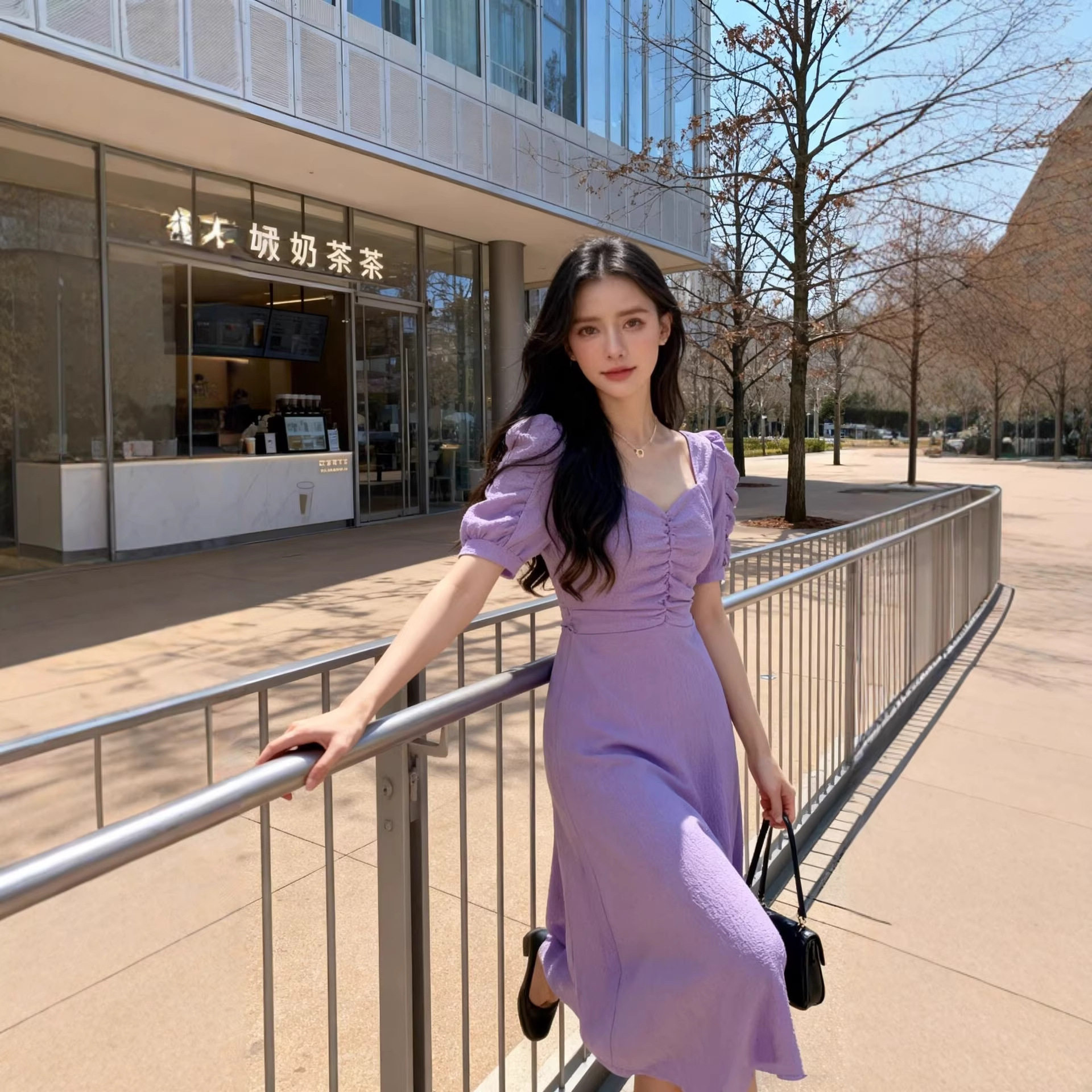 显瘦轻熟姐妹V领中长款裙赫本新款法式短袖连衣裙衣裙气质法式