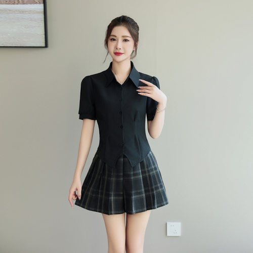 A9088新款足疗技师工作服女推拿酒店采耳沐足会所工衣百褶裙套装
