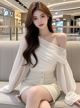 TZ5384法式辣妹白色斜领露肩衬衫女新款纯欲气质修身显瘦设计上衣
