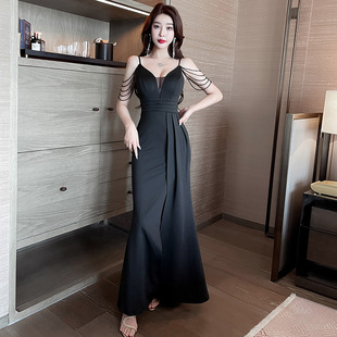 绝美黑色晚礼服2025新款轻奢小众高级质感宴会修身气质名媛鱼尾裙