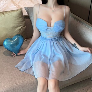 夜场女装辣妹吊带性感低胸修身公主裙蕾丝拼接收腰a字连衣裙批发