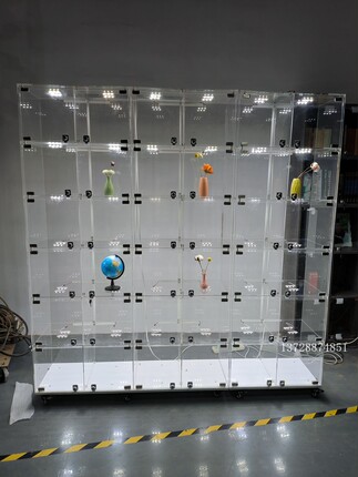 手办二次元模型透明亚克力展示柜吧唧防尘带门灯摆件格子活动格子