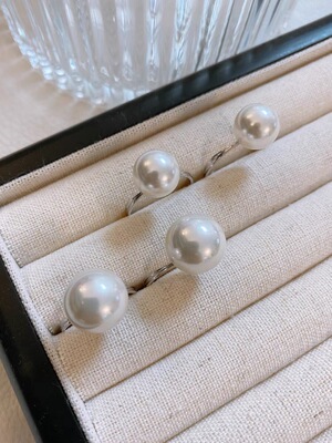 Fever博主同款ins小众925银澳白珍珠戒指女珍珠指环活口珍珠戒子