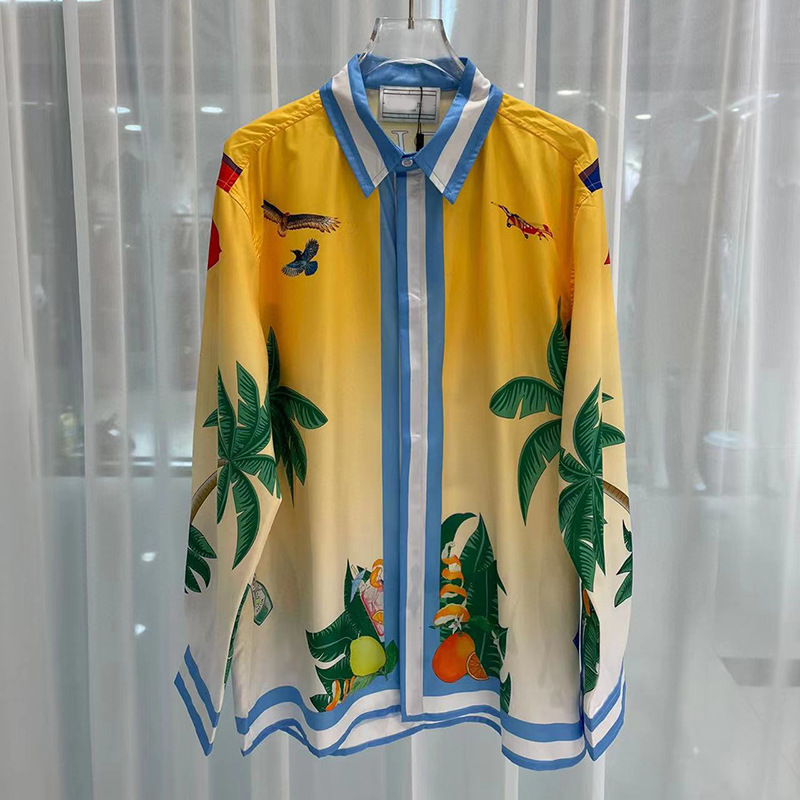 2023新款欧美潮流跨境外贸时尚休闲青年流行数码印花男士长袖衬衣