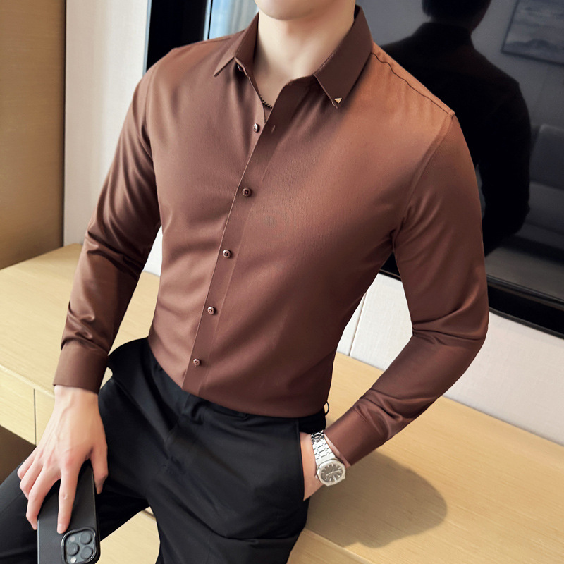 无痕衬衫2025春季新款轻奢弹力长袖打底衫 修身商务正装大码寸衣