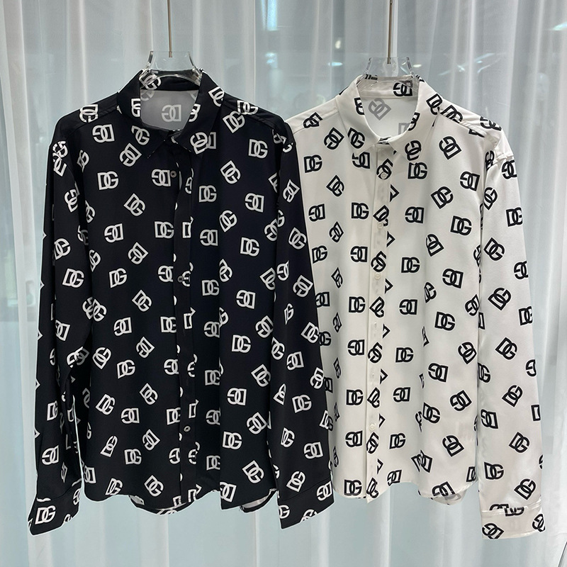 2024春季新款欧美跨境外贸时尚青年流行数码印花男士长袖衬衣衬衫