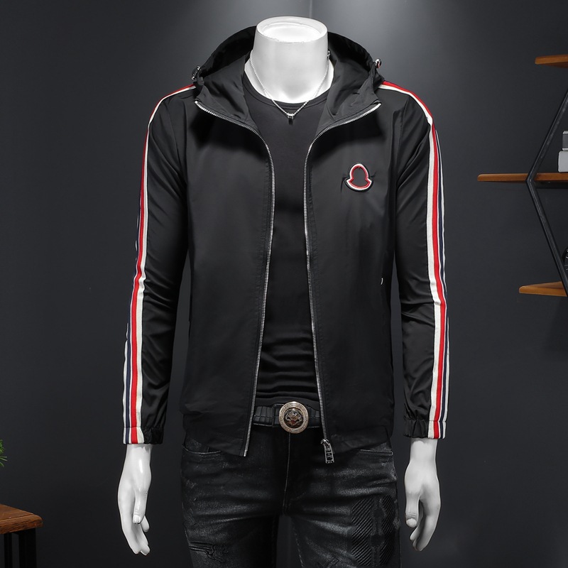 欧洲站2024新款连帽夹克衫薄款个性男大码钱塘6016黑