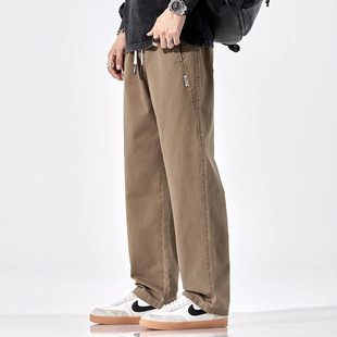 2026新款卡其色纯棉裤子男士潮牌宽松直筒长裤复古棉布男休闲