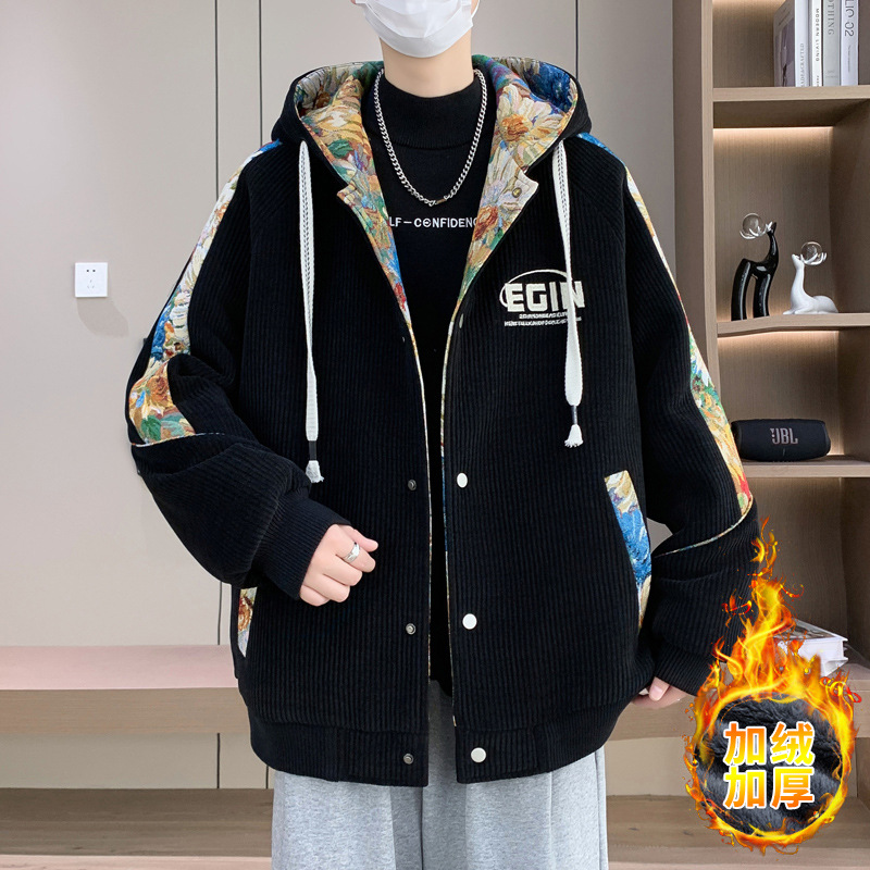 秋冬款加绒外套男初中高中学生冲锋衣夹克青少年大童冬装加厚棉服