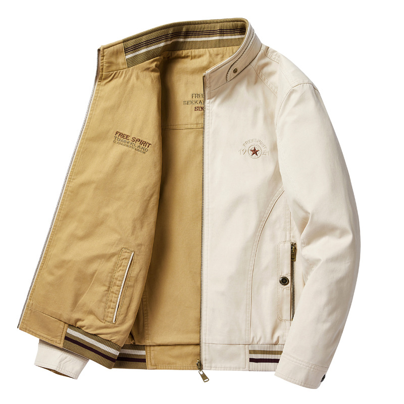 双面穿夹克外套男秋季中年复古成熟立领开衫宽松休闲上衣2022秋冬