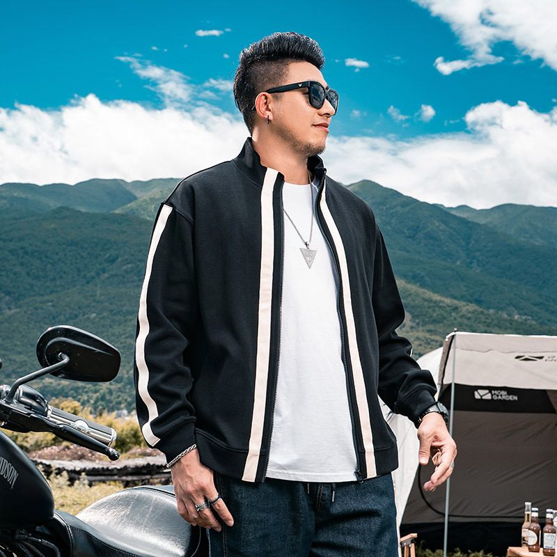 潮牌大码男装加肥加大号个性宽松休闲立领秋季长袖卫衣外套