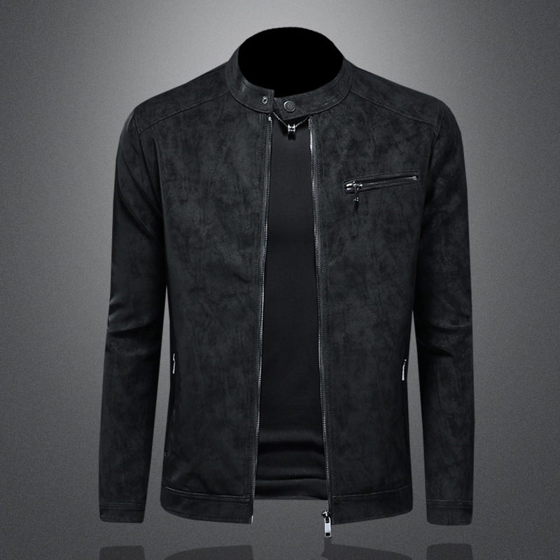 2025年秋冬新款男士立领机车皮外套修身潮男货号9117