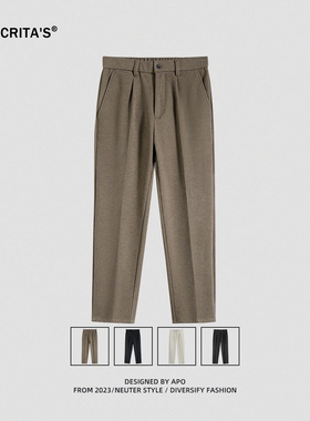 APO男装|休闲裤男2025秋冬新品潮流直筒九分裤毛呢加厚男士休闲裤