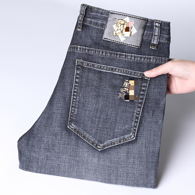 战马外贸单高端货经典蓝轻商务牛仔裤男弹力直筒夏薄款洗水棉长裤