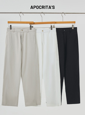 apo男装|跨境男士休闲裤春季感百搭宽松直筒莱赛尔棉白色长裤