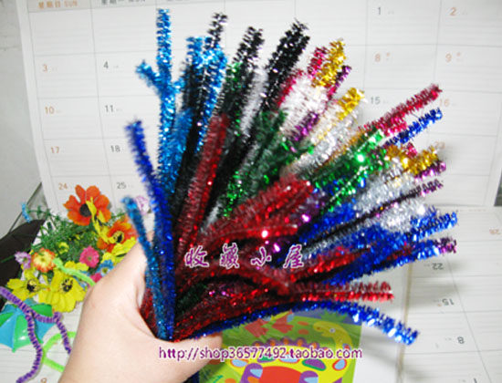闪光金葱毛条毛根扭扭棒彩色毛绒条圣诞节DIY幼儿园手工材料100根