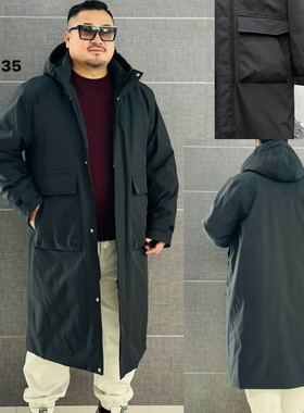 135达依空间加肥加大码男冬季特体大号连帽羽绒服400斤长款过膝盖