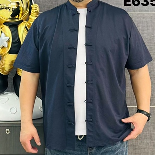 衬衫 635棉麻中式 立领大号加肥加大码 特体大号短袖 胖子 衬衣弹男装