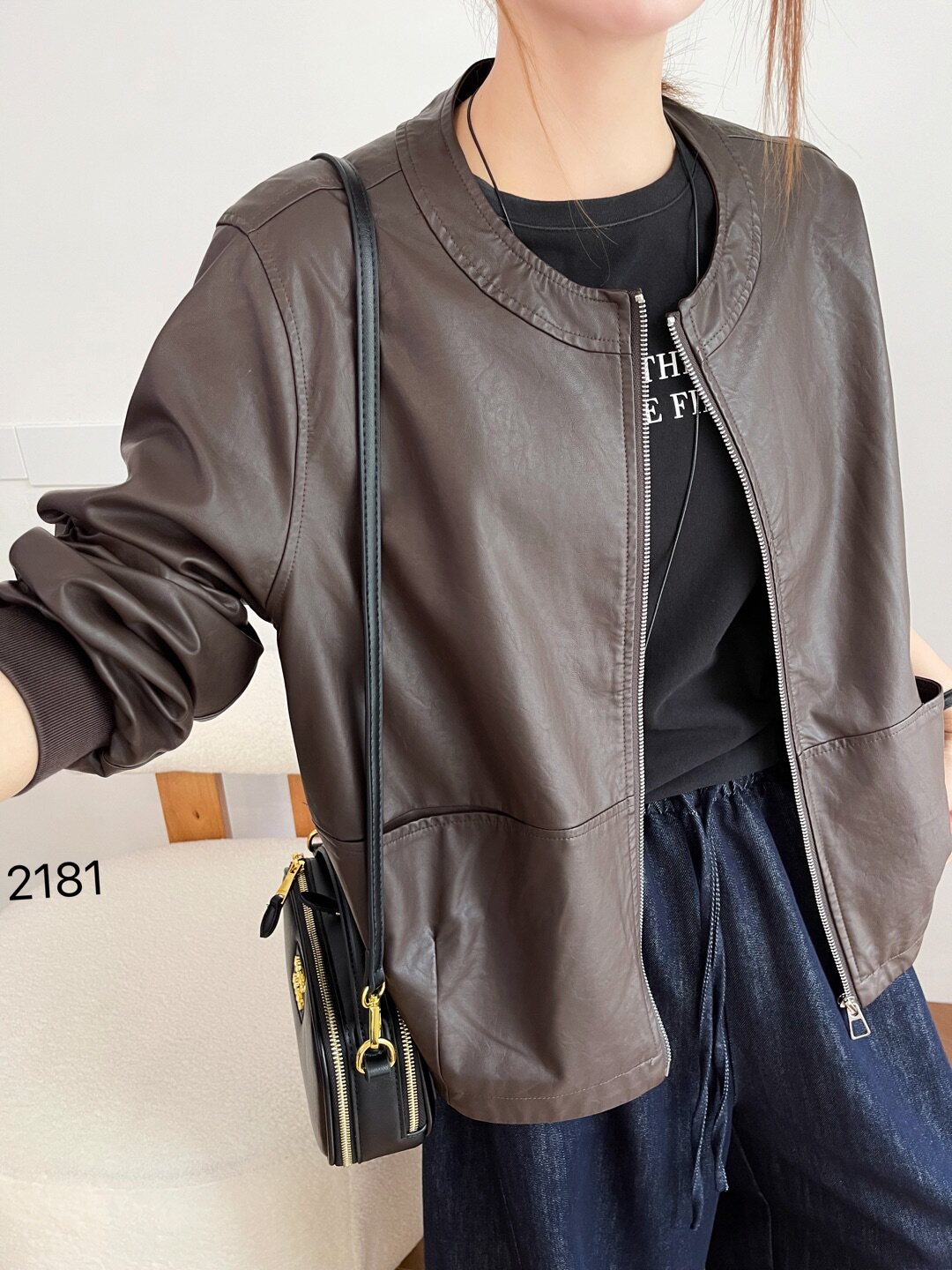 2026春秋新款韩版圆领宽松棒球服夹克短款PU皮外套外穿夹克小个子
