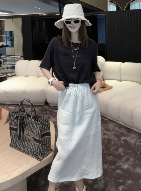 CC大彤彤 老钱风高端100亚麻高腰显瘦白色半身长裙女夏2026新款