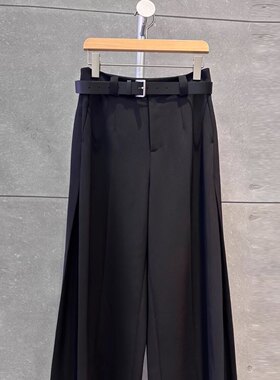 MM麦麦高腰阔腿裤女黑色垂坠感显瘦休闲裤通勤百搭阔腿裤