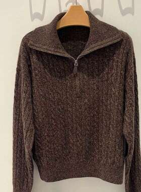 MM麦麦2026春季新款女士百搭休闲翻领绞花针织衫宽松套头毛衣