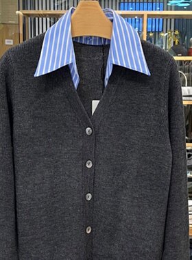 MM麦麦2026年春季新品女士假两件可拆卸领毛针织衫女上衣