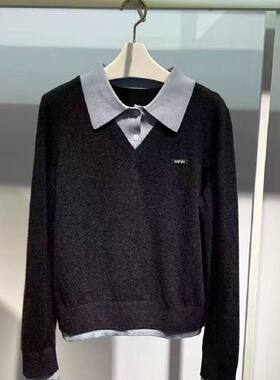 2025年春季新品百搭POLO领假两件针织衫上衣女1GA232951